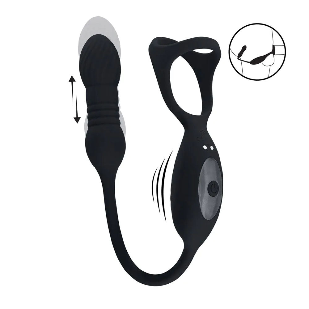 LEVELZ Rechargeable Vibrating Cock Ring with Prostate Stimulator - Black TriO Design for Enhanced Pleasure and Wellness