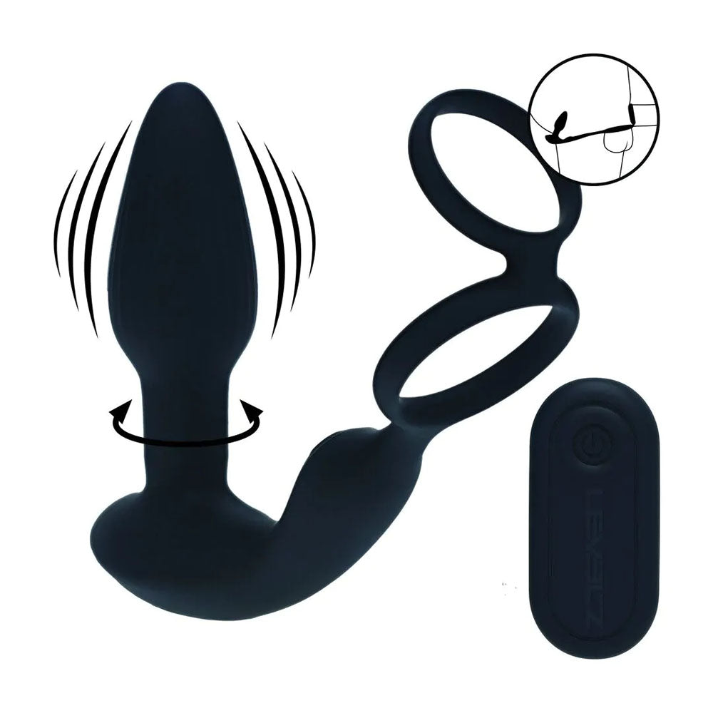 LEVELZ Black USB Rechargeable Dual Vibrating Prostate Stimulator with Cock Ring - Body-Safe Silicone Butt Plug for Enhanced Pleasure