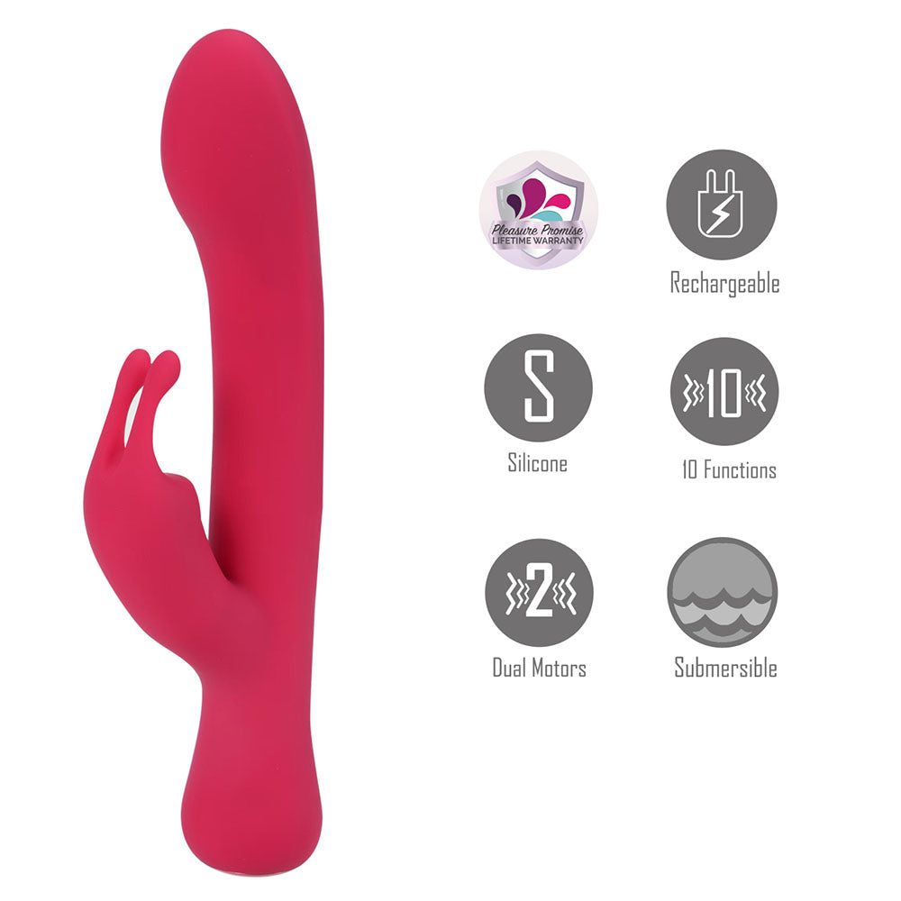 Maia ZARA - USB Rechargeable Rabbit Vibrator - 17.1 cm - Vibrant Red, Body-Safe Silicone
