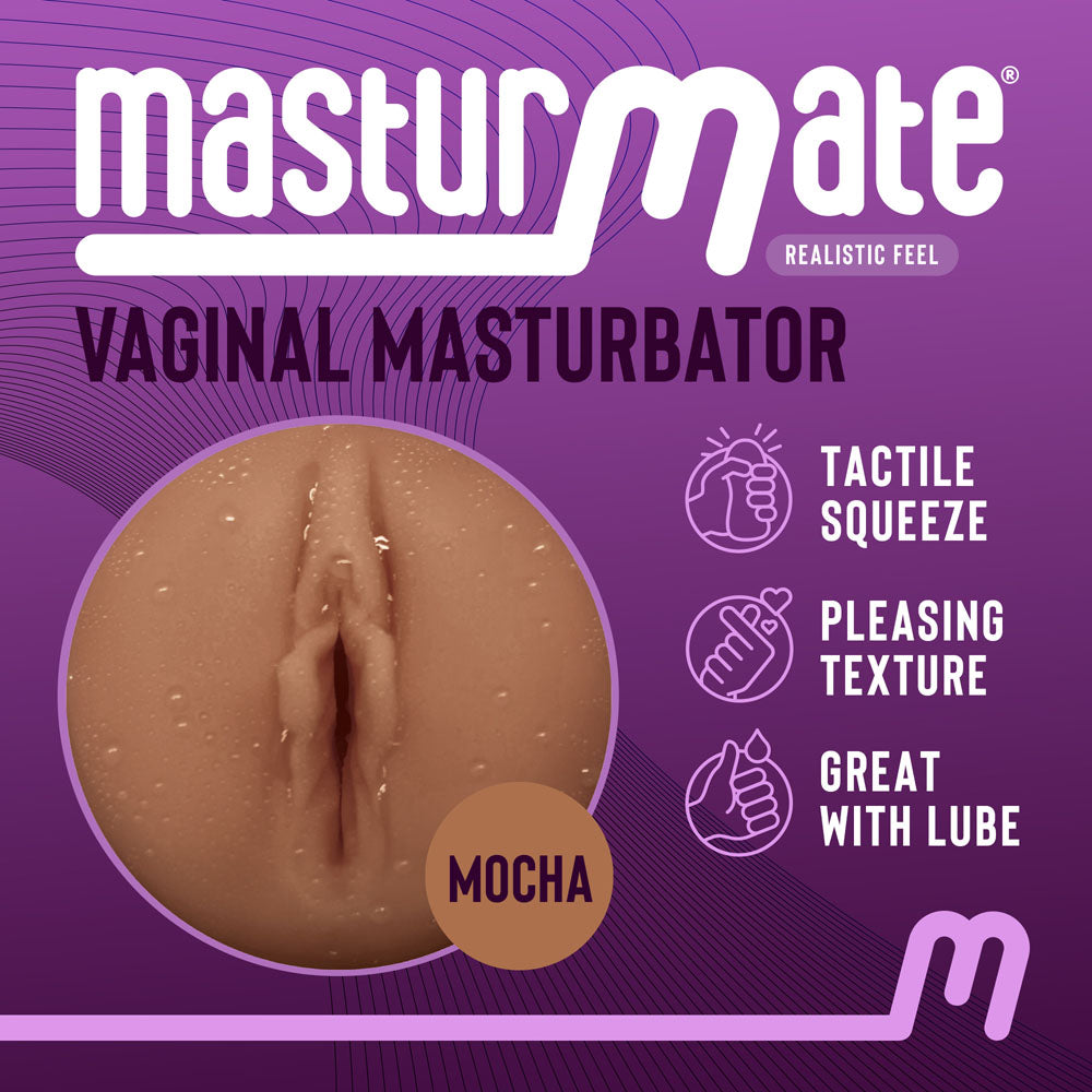 Masturmate Body-Safe Silicone Vagina Stroker – Mocha Brown (Self-Lubricating, 20 cm)