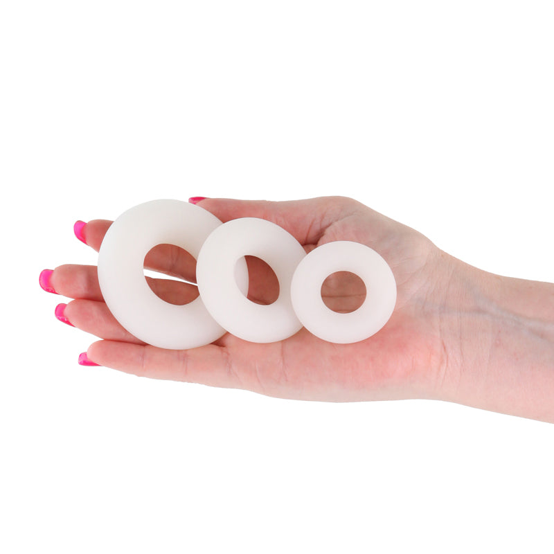Firefly Glow-in-the-Dark Cock Rings - 3-Piece Set in White - Body-Safe Silicone for Enhanced Pleasure