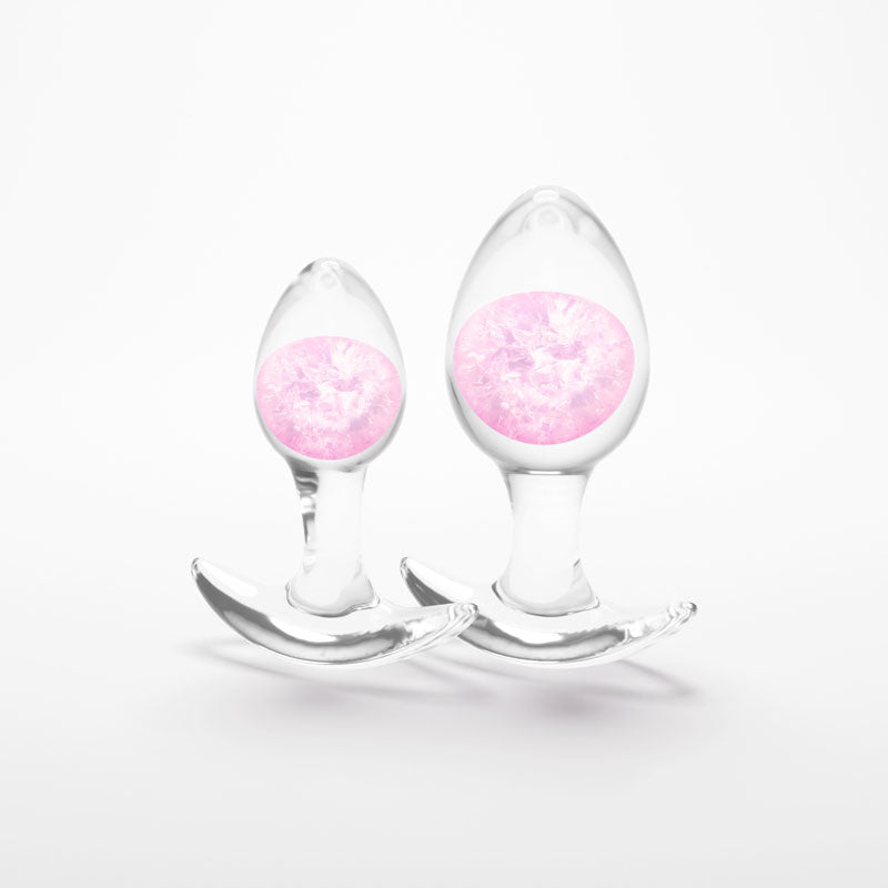 Glams Cosmic Dual-Size Butt Plug Set - Pink & Clear - Body-Safe Silicone for Enhanced Pleasure
