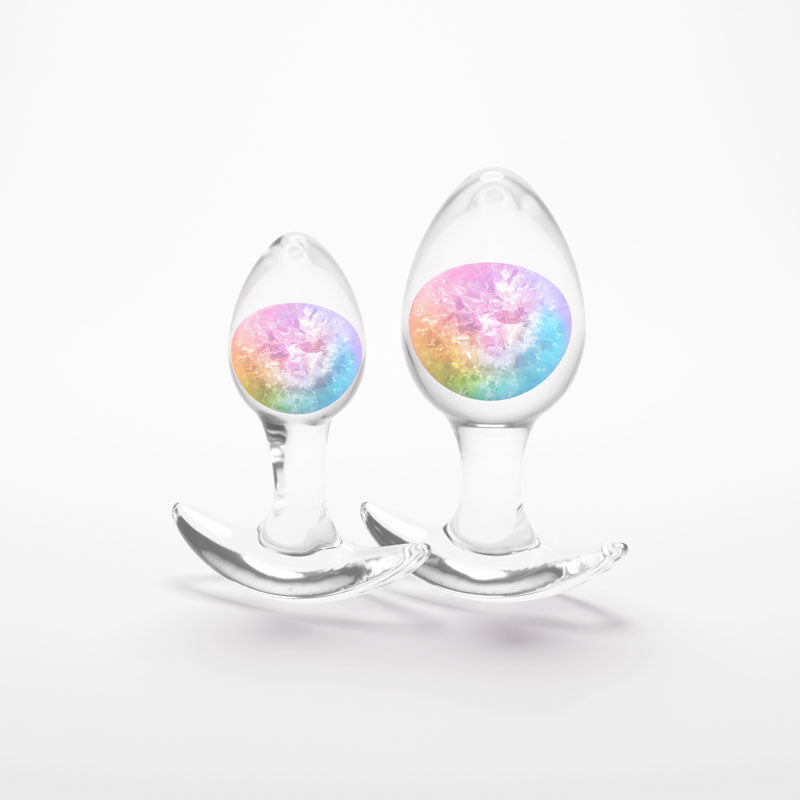 Glams Cosmic 2-Piece Rainbow Butt Plug Set - Clear & Rainbow - Versatile Sizes for Enhanced Pleasure
