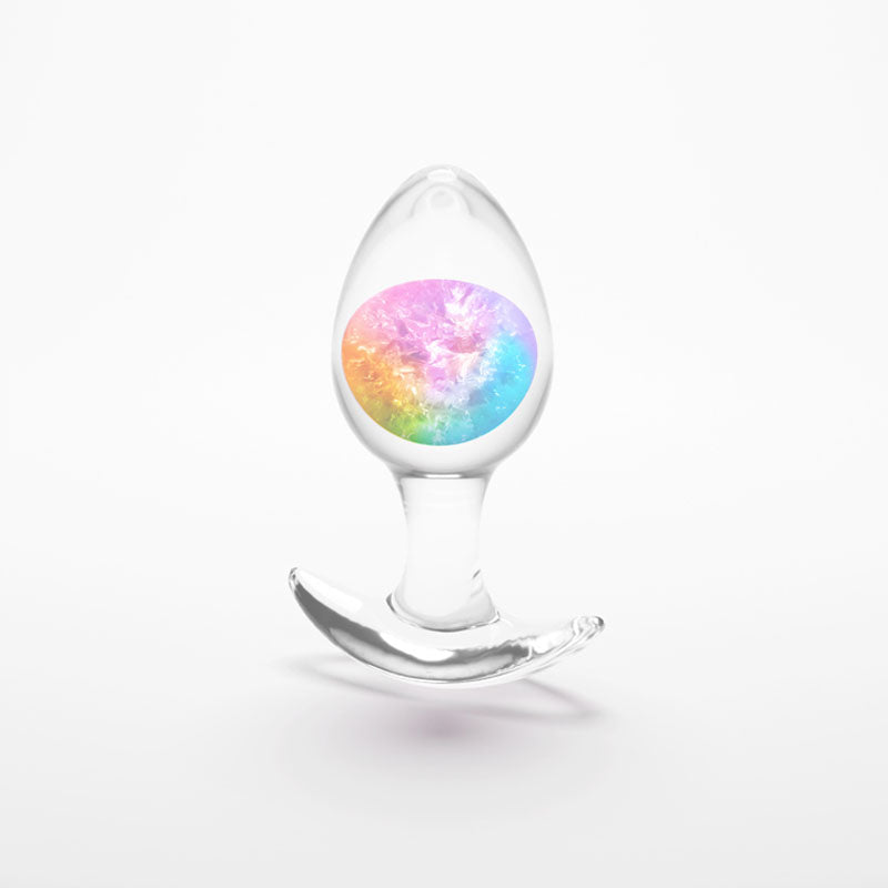 Glams Cosmic Rainbow Medium Butt Plug – Clear/Rainbow 9.5 cm (Body-Safe Silicone, Gender-Neutral)