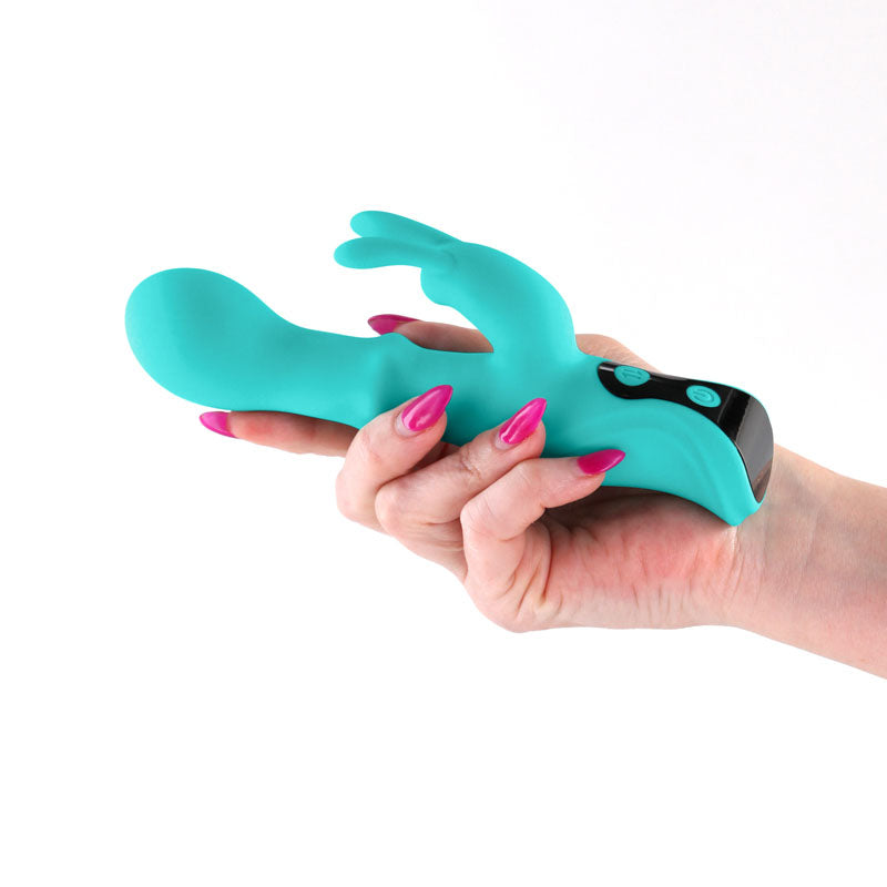INYA Cyberluxe - Aqua - 18 cm USB Rechargeable Rabbit Vibrator with Sliding Ring Shaft for Enhanced Pleasure