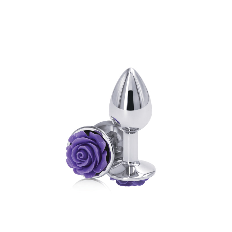 Rear Assets Anal Toy – Chrome, Purple Rose Base – Small – 7.6 cm