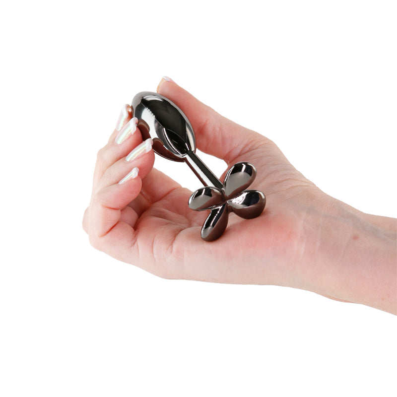 Clover Metallic Butt Plug - Gunmetal Finish (9.2 cm, Body-Safe, Perfect for Wellness)