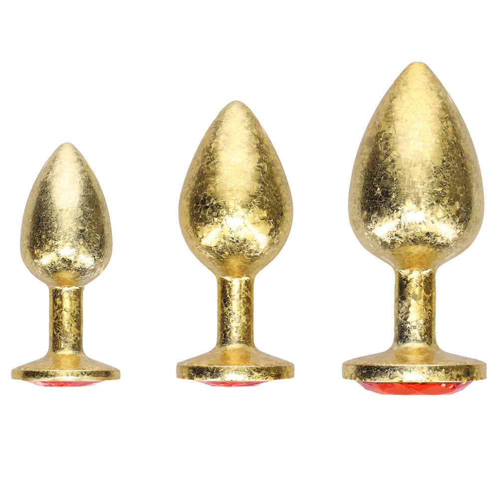 OUCH! Milan Collection - Luxury Metal Anal Plug Set - Gold - Elegant Gem-Base Butt Plugs - 3 Size Variety