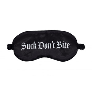 OUCH! black satin blindfold printed Suck Don't Bite – image 2