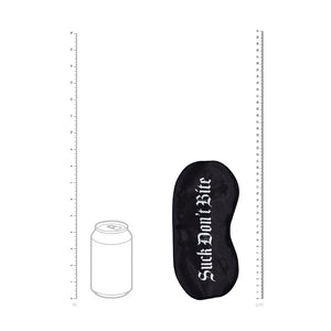 OUCH! black satin blindfold printed Suck Don't Bite – image 4
