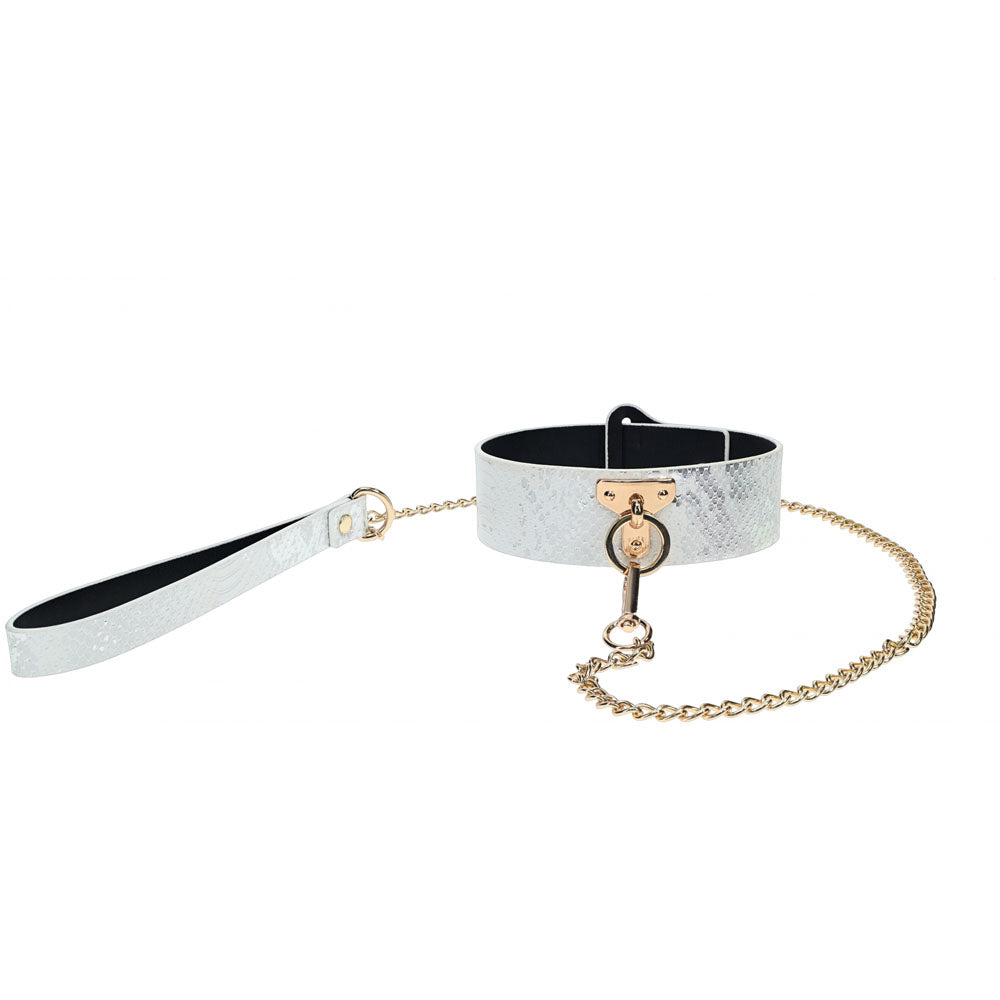 OUCH! Florence Collection - Adjustable White Collar with Leash for Safe Restraint Play
