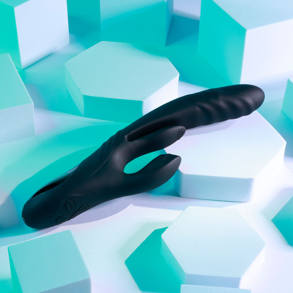 Playboy Pleasure Rapid Rabbit Vibrator – Black (26.4 cm, USB Rechargeable, Body-Safe Silicone)