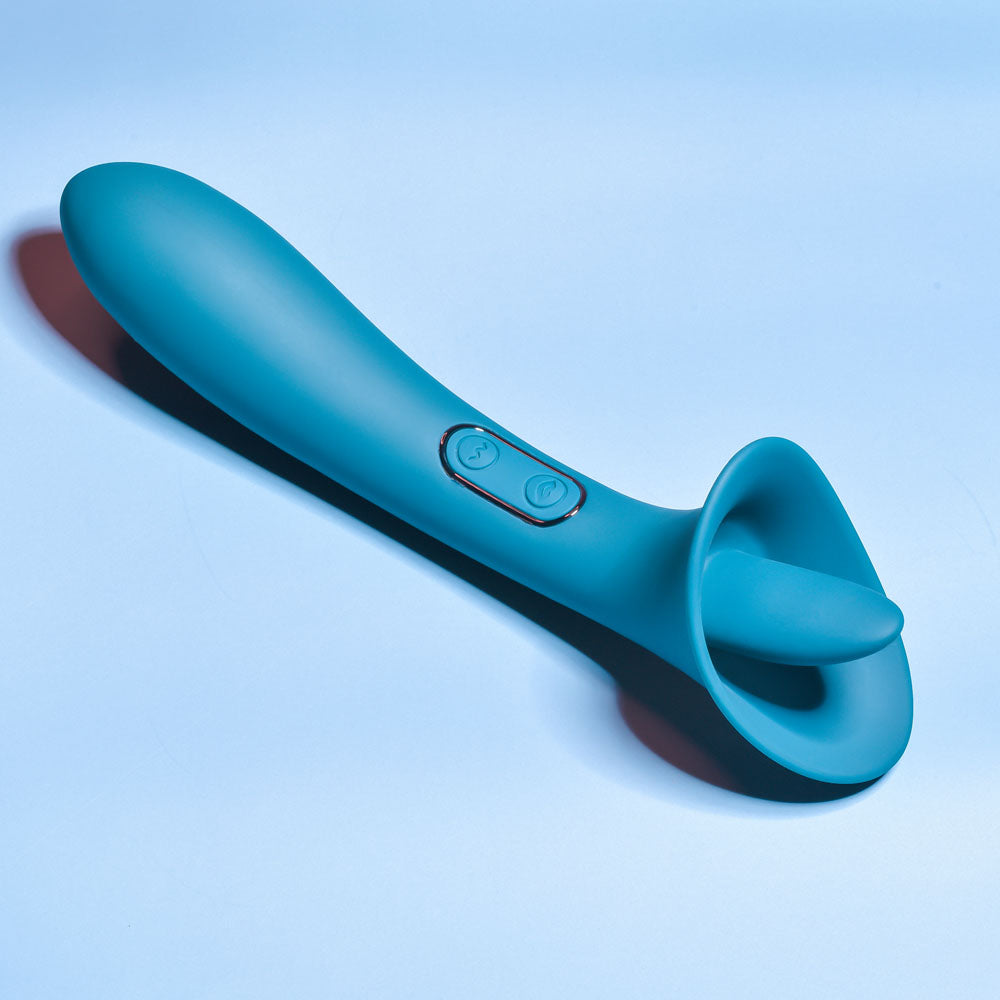 Playboy Pleasure TRUE INDULGENCE - Teal USB Rechargeable Vibrator with Flicking Tip (21.3 cm, Body-Safe)