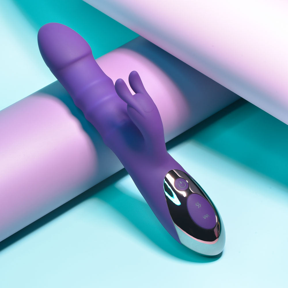 Playboy Pleasure HOP TO IT - Purple USB Rechargeable Rabbit Vibrator (23.5 cm Body-Safe Silicone for Ultimate Wellness)