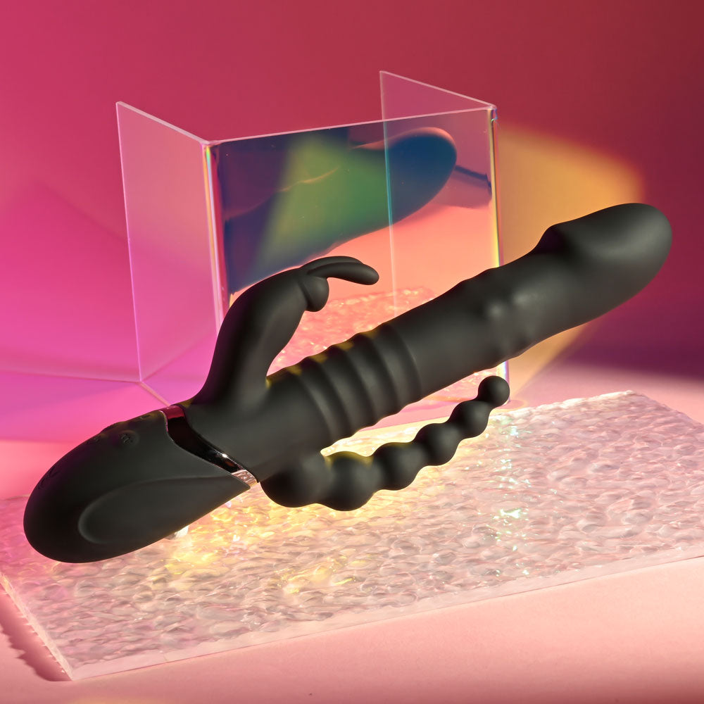 Playboy Rabbit Vibrator – USB Rechargeable, Body-Safe Silicone – Black, 26.2 cm