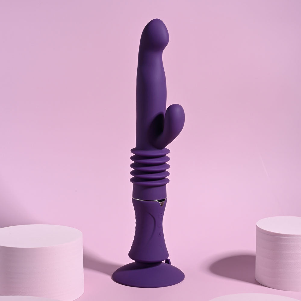 Playboy Rechargeable Thrusting Rabbit Vibrator – Body-Safe Silicone – Purple – 29.2 cm