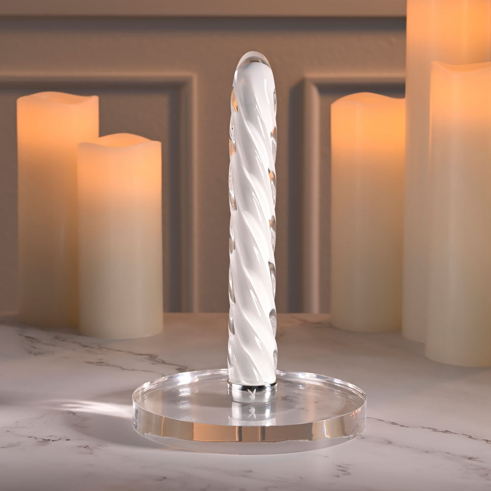 Playboy Pleasure IN A TWIST - White Glass USB Rechargeable G-Spot Vibrator (17.5 cm, Body-Safe)