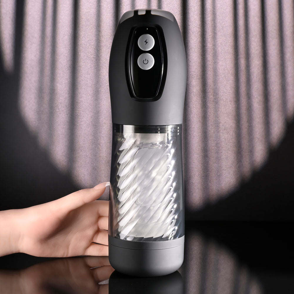 Playboy Rechargeable Masturbator – Thrusting & Spinning Auto Stroker – Clear