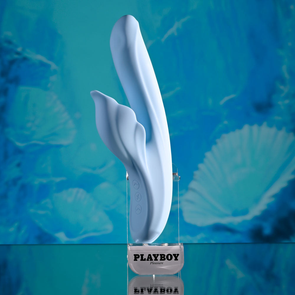 Playboy Pleasure IN BLOOM - Blue 23.5 cm USB Rechargeable Thrusting, Tapping & Heating Dual Vibrator for Enhanced Wellness