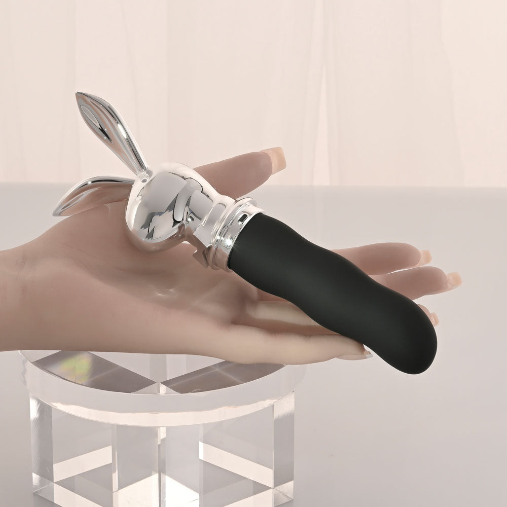 Playboy Vibrator – USB-C Rechargeable, Body-Safe Silicone – Black/Chrome – 18.6 cm