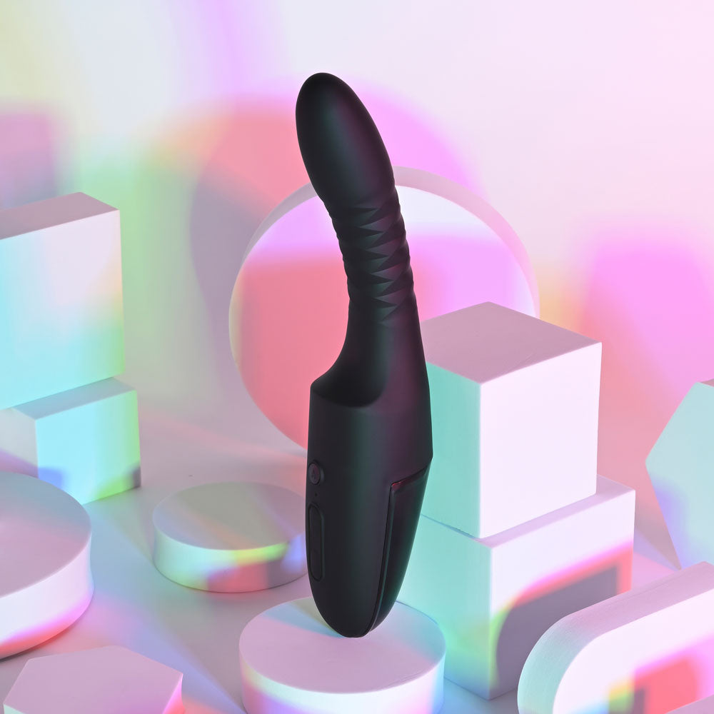 Playboy Pleasure OVERDRIVE - Black USB Rechargeable Thrusting Vibrator (28.2 cm, Body-Safe Silicone)