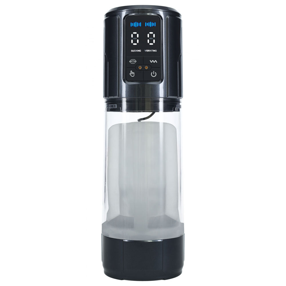 Pumped Masturbator – USB Rechargeable, Automatic – Gunmetal Grey/Clear