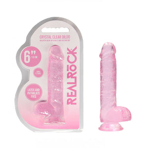 REALROCK crystal clear pink 6 inch dildo with balls
