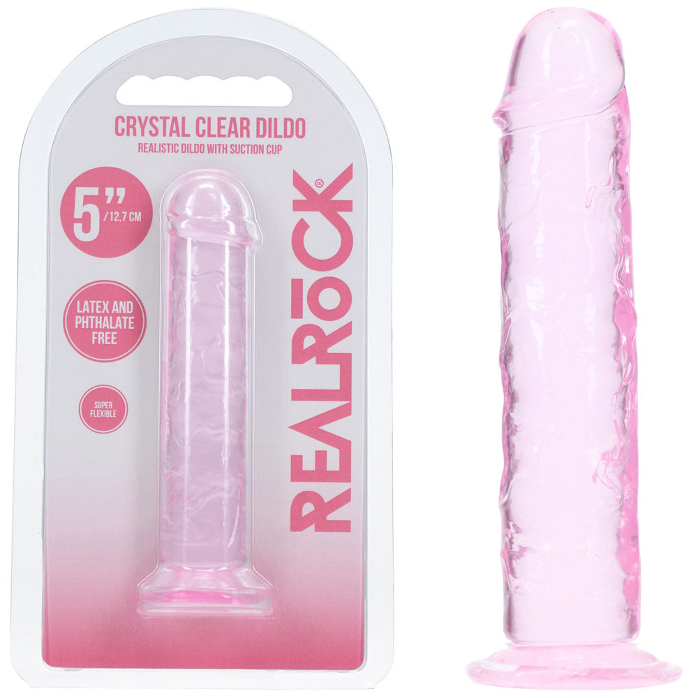 REALROCK crystal clear pink 5 inch slim dildo
