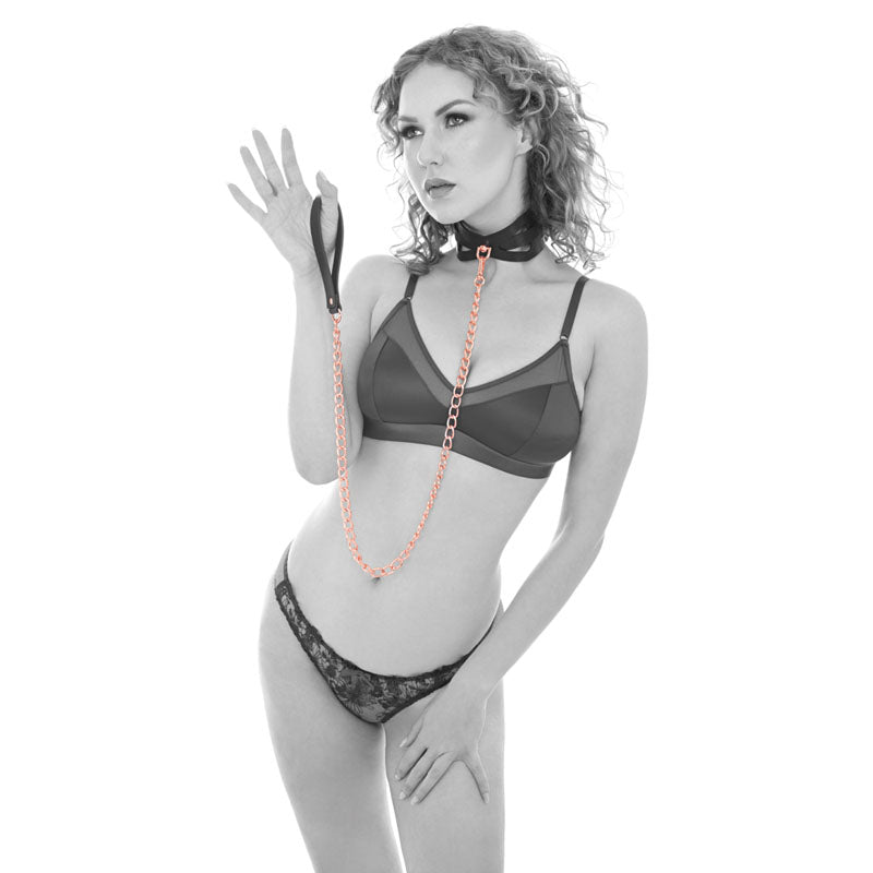 Sex & Mischief Bondage Toy – Collar & Leash – Rose Gold/Black