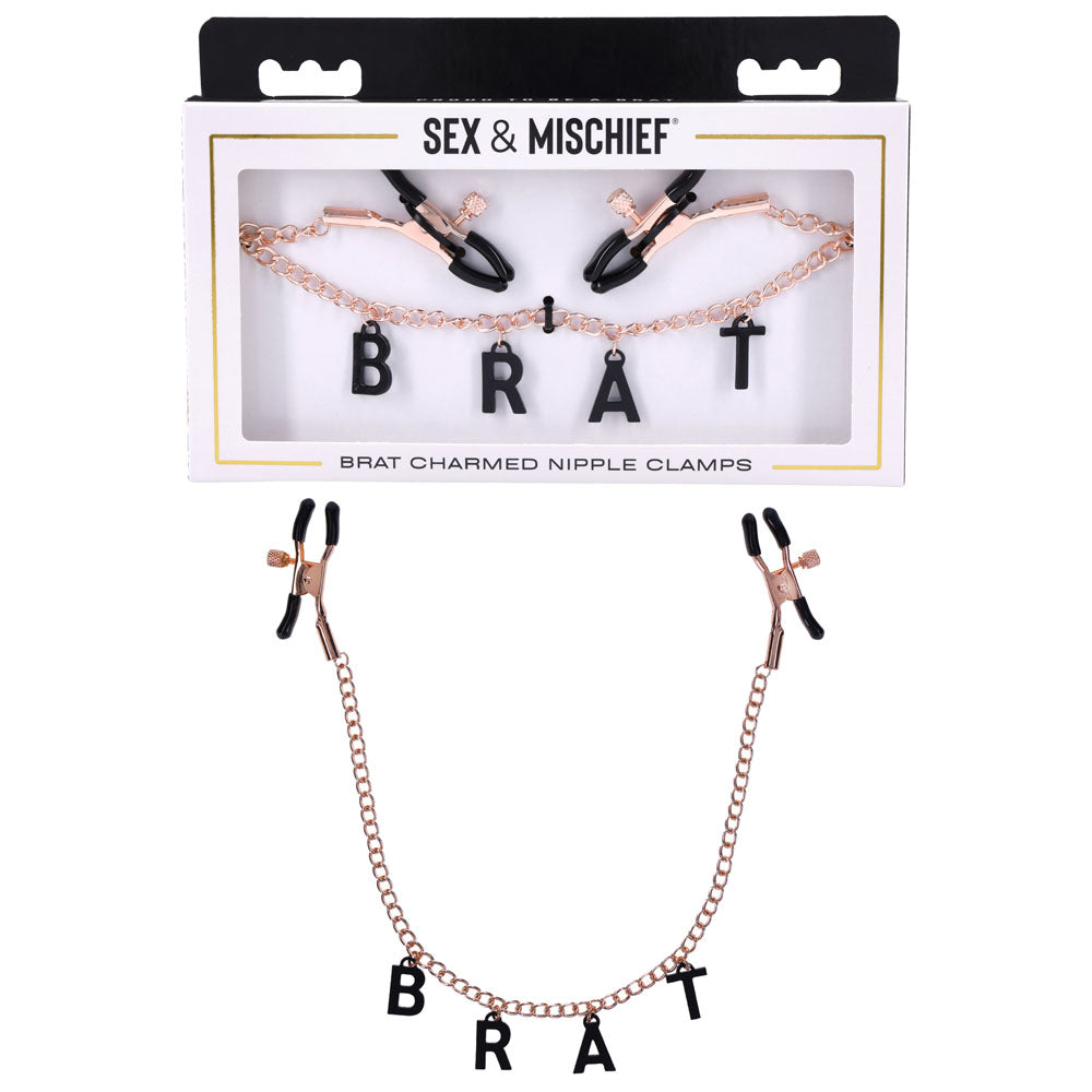 Sex & Mischief Brat rose gold nipple clamps with chain