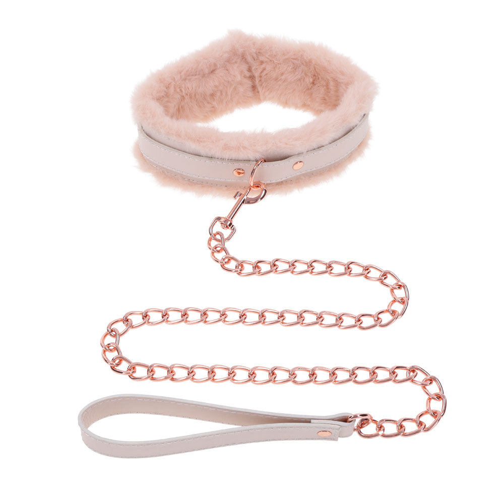 Sex & Mischief Bondage Toy – Fur Collar & Leash – Peach