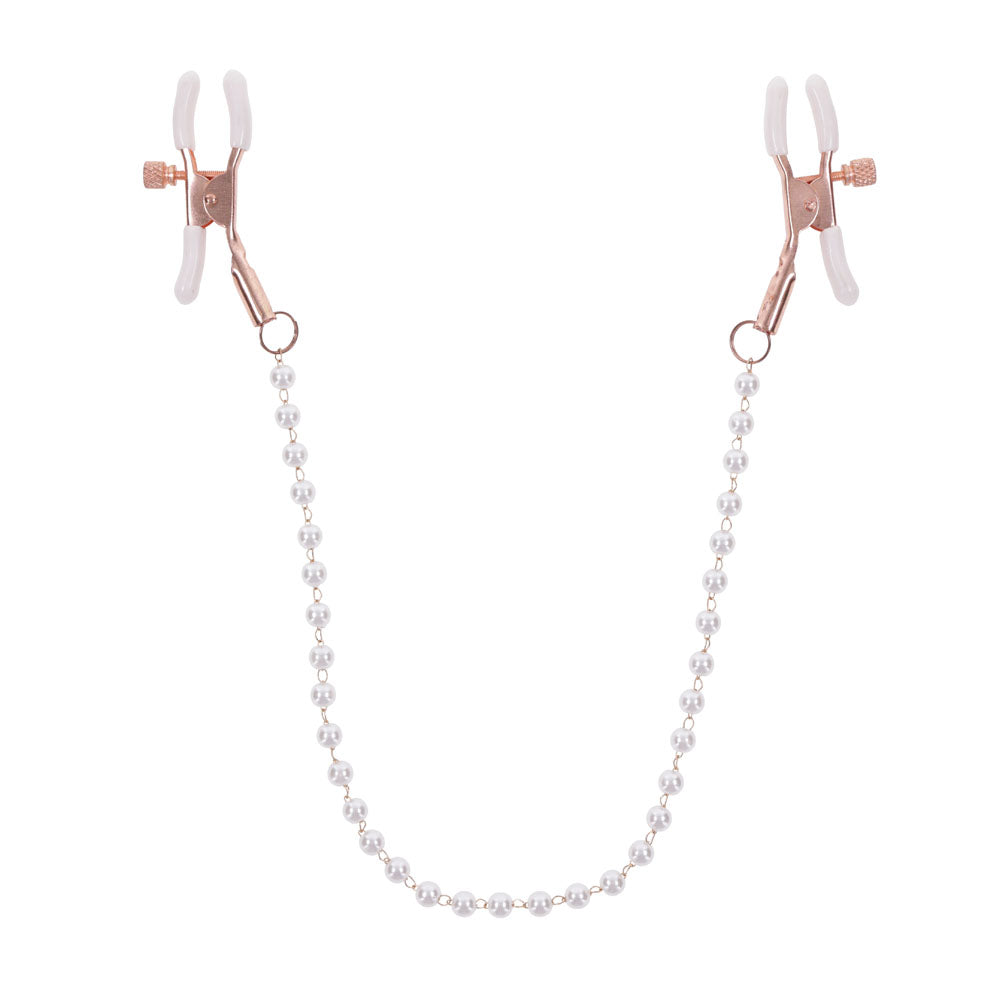 Sex & Mischief Peaches n CreaMe Pearl Nipple Clamps - Adjustable Peach Nipple Restraints for Enhanced Sensation