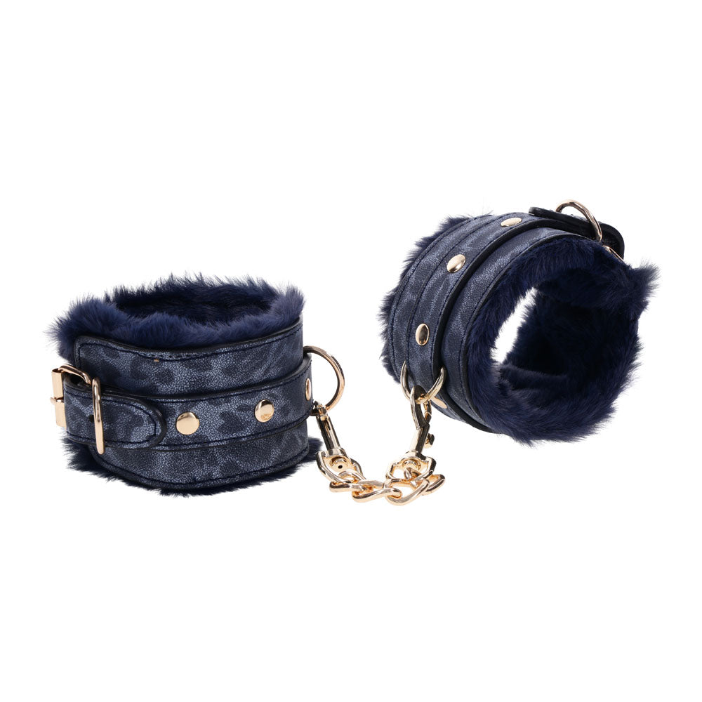 Sex & Mischief Bondage Toys – Furry Restraints – Navy Blue/Gold