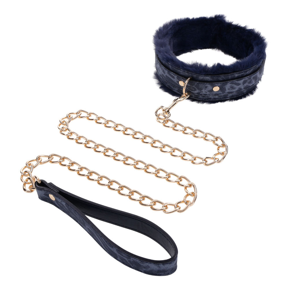 Sex & Mischief Cougar navy fur collar and leash