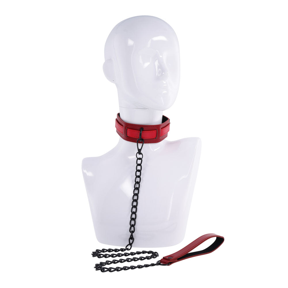 S&M Bondage Toy – Red Neck Restraint – Leather