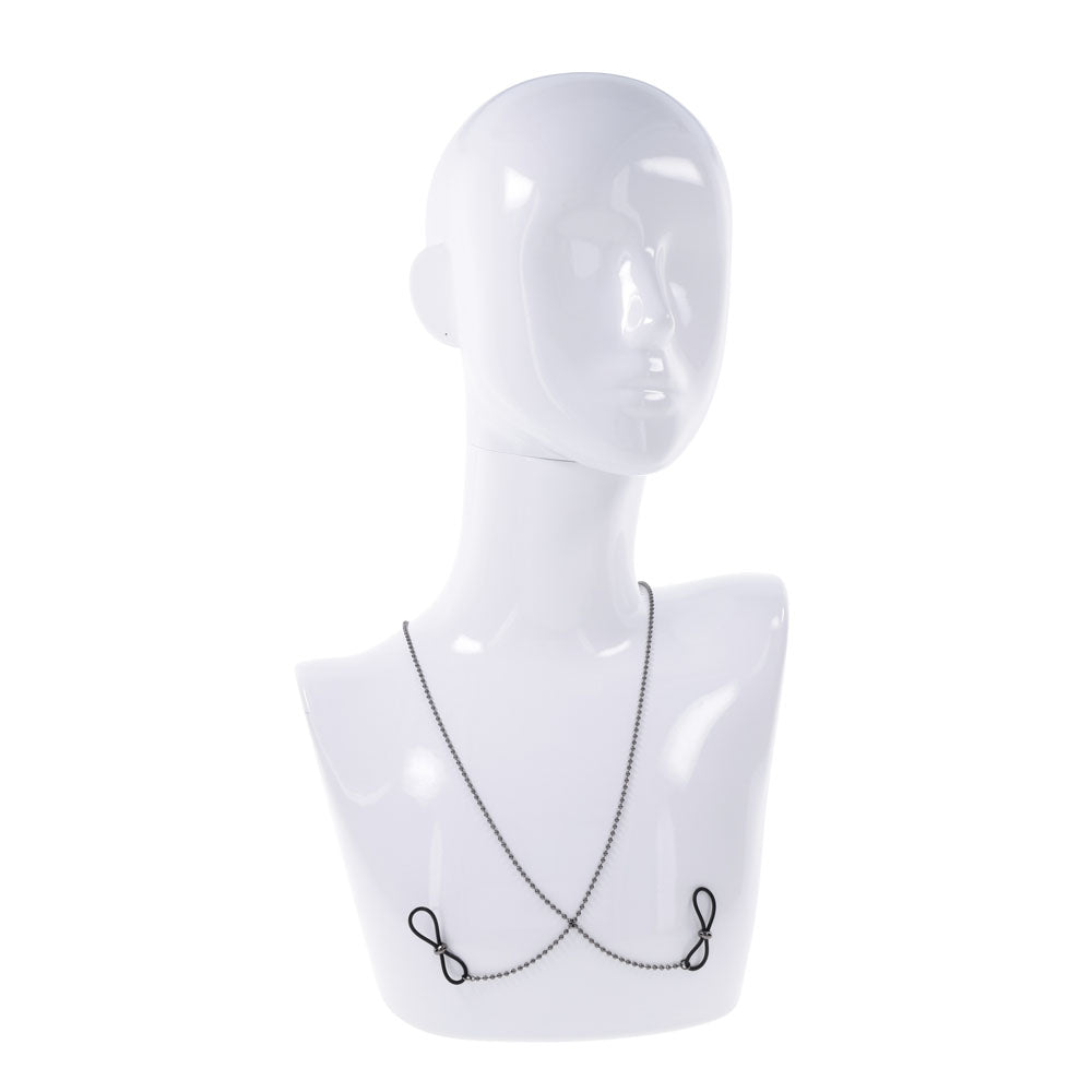 S&M Bondage Toys – Metal Chain with Nipple Ties – Silver