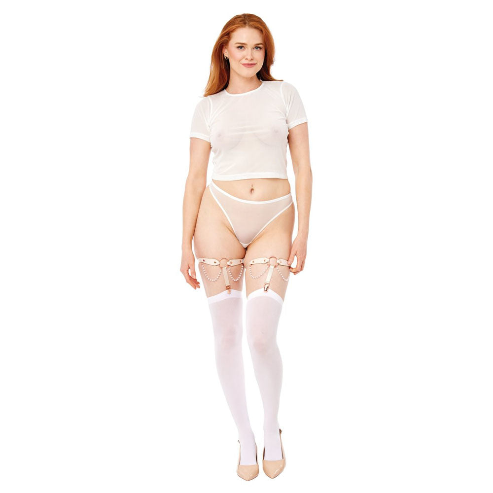 Sex & Mischief Garters – Pearl Accents – Peach/Rose Gold – Set of 2