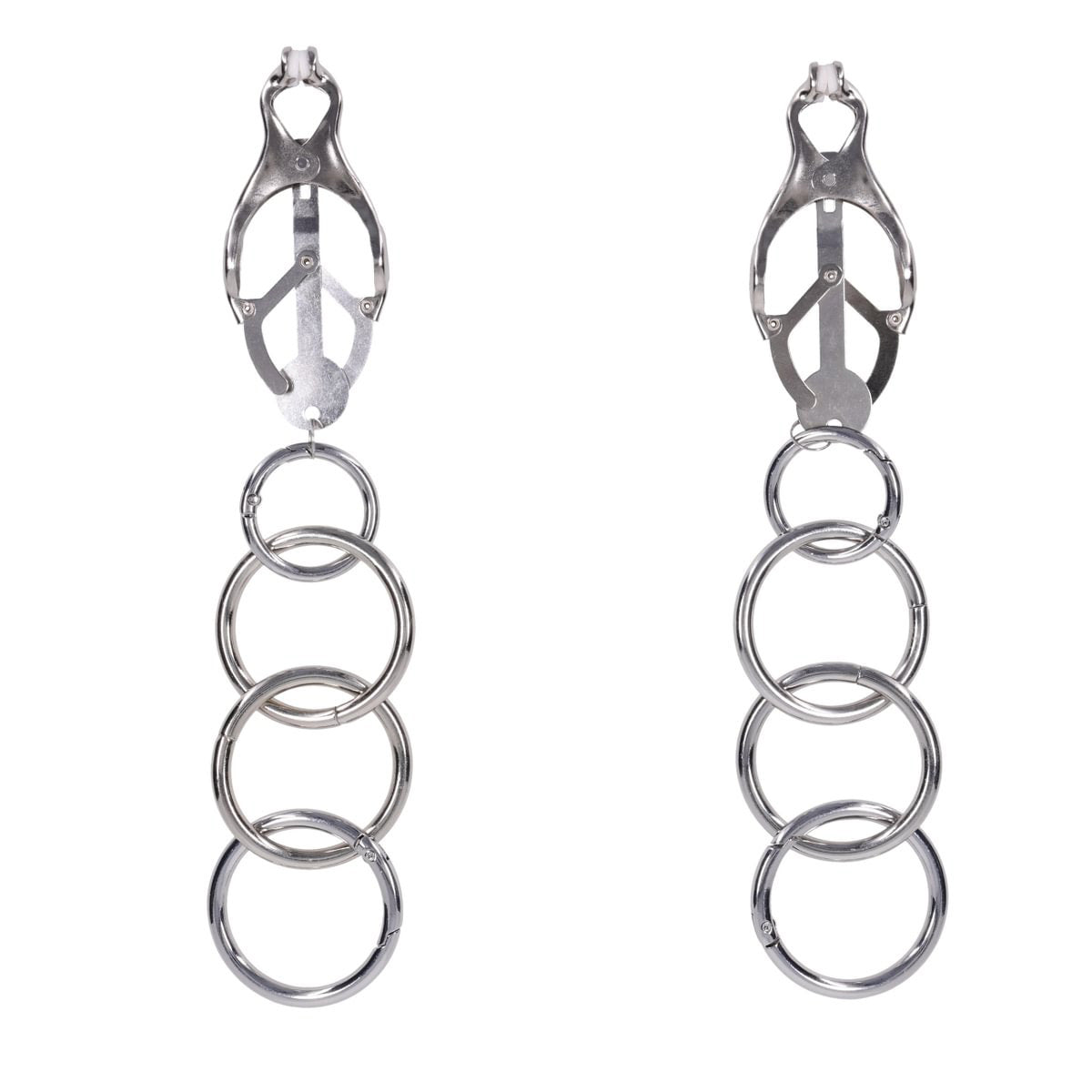 Intimelly Bondage Toys – Tuggable Clover Clamps – Metal – Silver