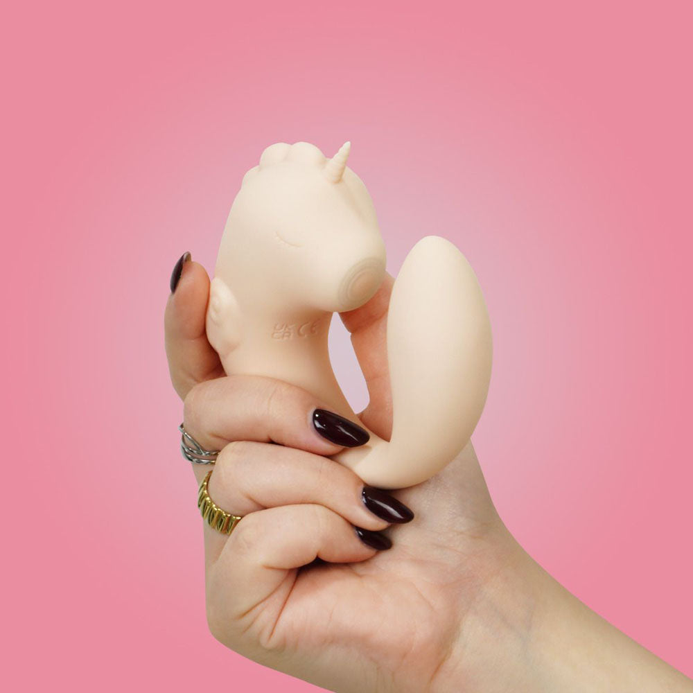 Unihorn Vibrator – USB Rechargeable, Body-Safe Silicone – Coral – Dual Function