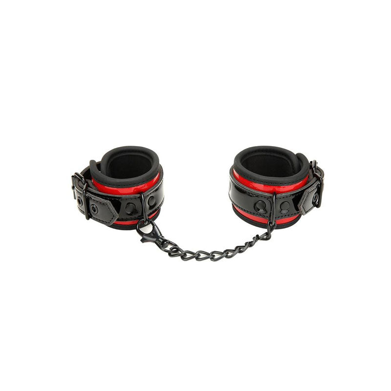 WhipSmart Bondage Cuffs – Adjustable, Soft Fabric – Black/Red
