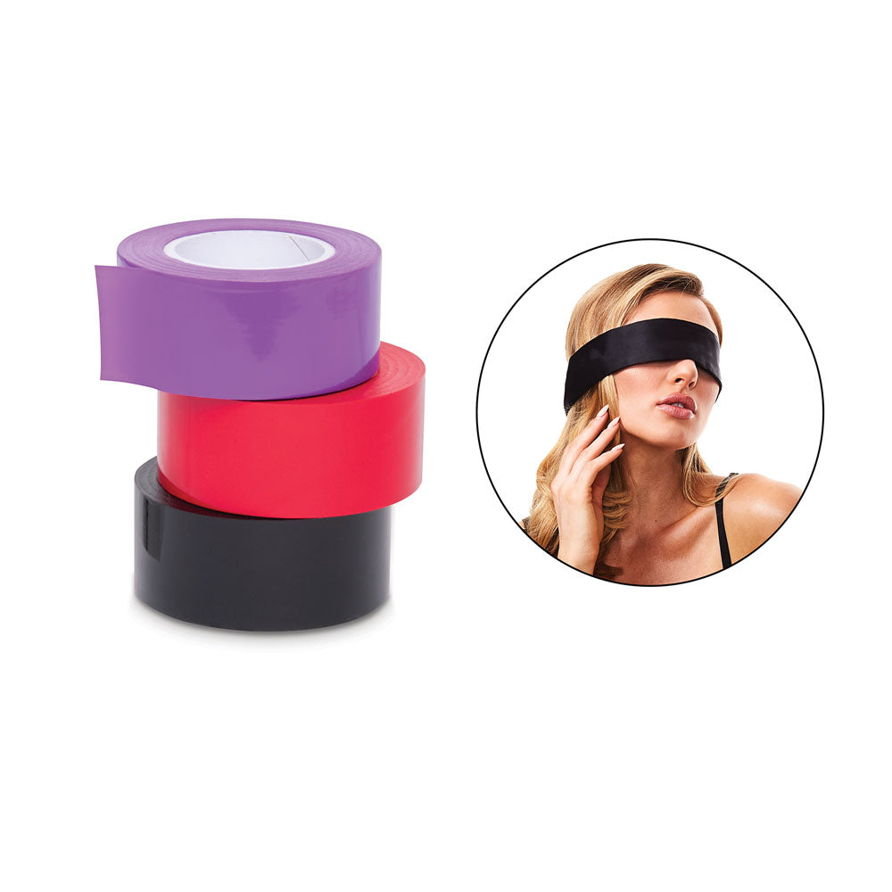 WhipSmart Bondage Tape Set – 3-Pack, Bonus Blindfold – Multi-Colour