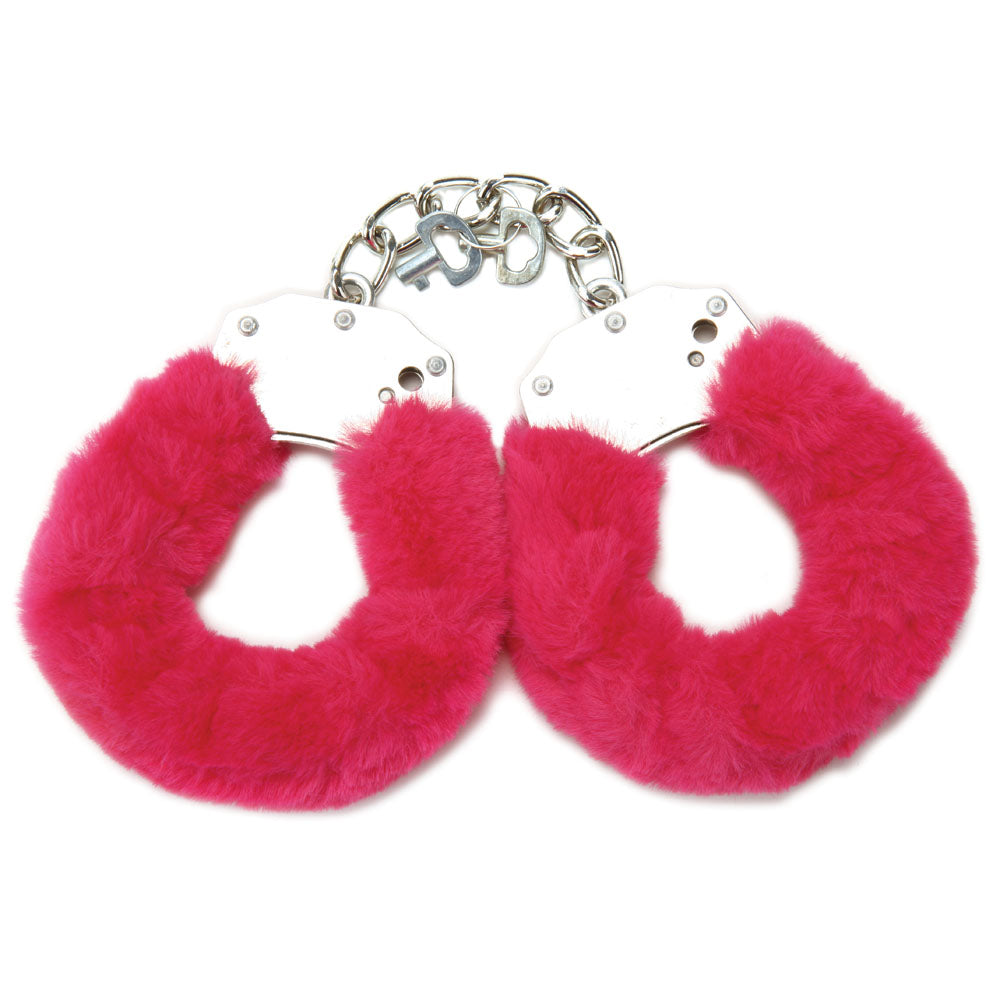 WhipSmart Bondage Toys – Furry Cuffs with Bonus Eye Mask – Hot Pink
