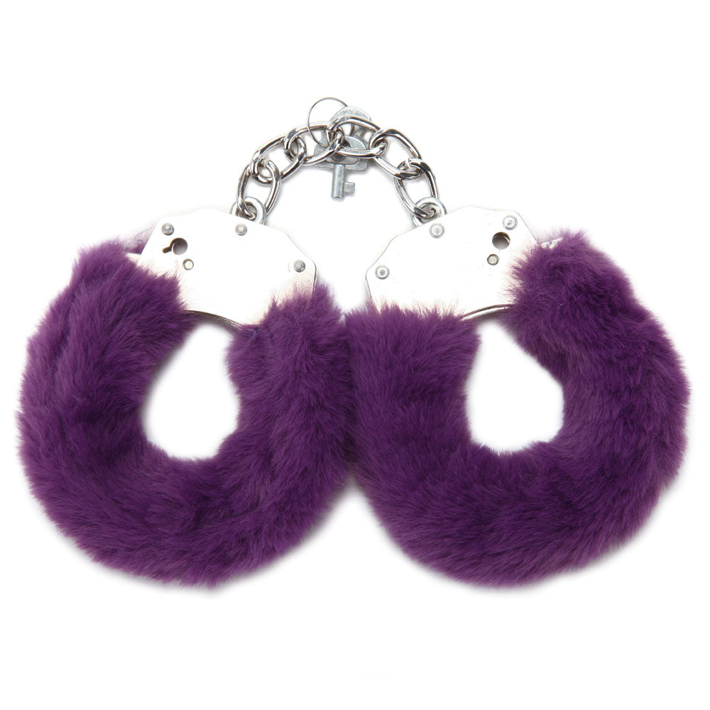 WhipSmart Bondage Toys – Furry Cuffs with Bonus Eye Mask – Purple