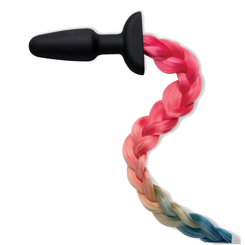WhipSmart Anal Toy – Body-Safe Silicone – Black with Rainbow Tail – 8.9 cm
