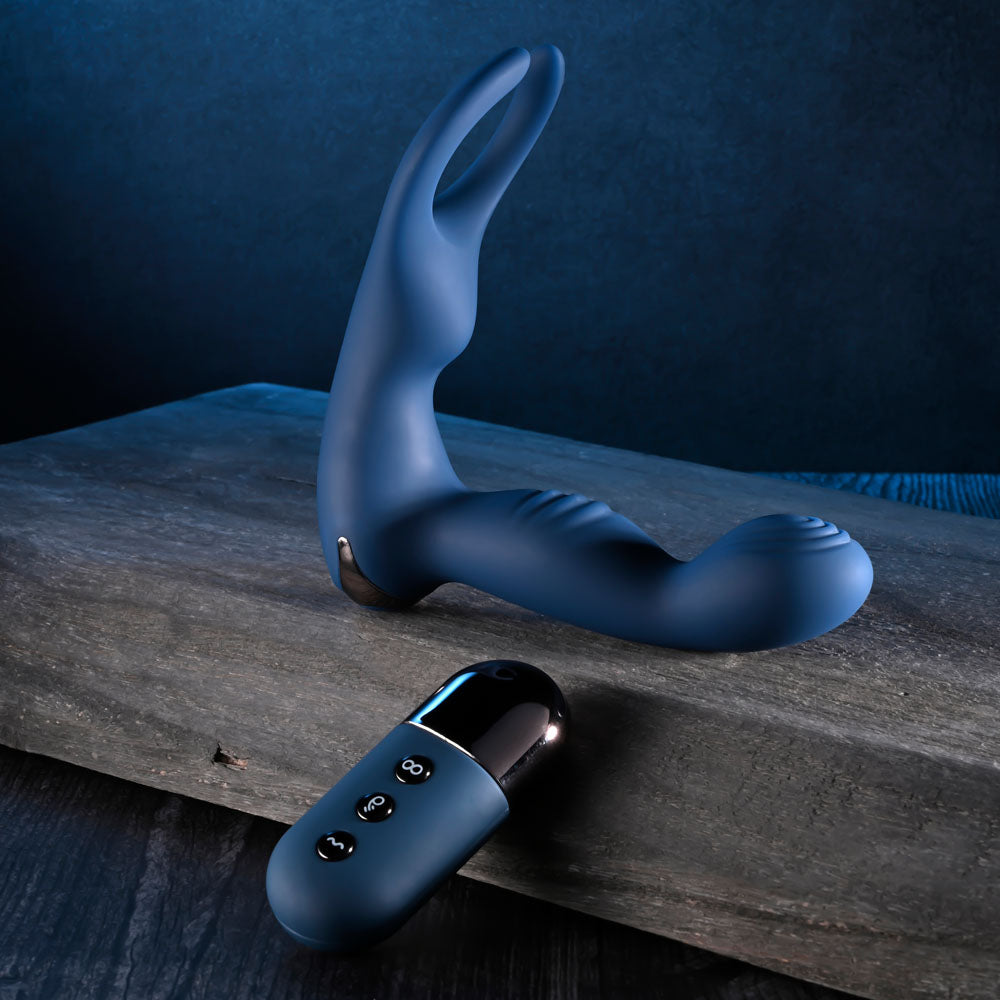 Zero Tolerance BY ALL MEANS - Rechargeable Prostate Massager with Cock Ring - 13.4 cm Blue Body-Safe Silicone