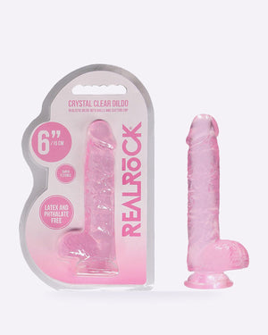 REALROCK crystal clear pink 6 inch dildo with balls