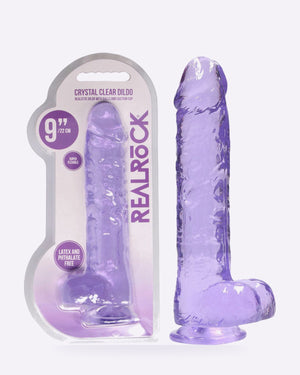 REALROCK crystal clear purple 9 inch dildo with balls