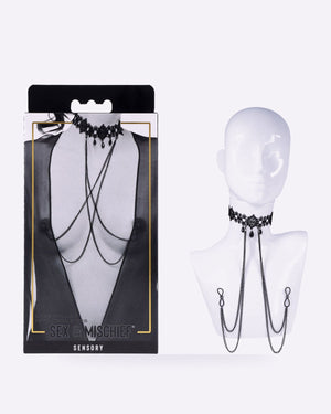 Sex & Mischief black lace collar with nipple ties