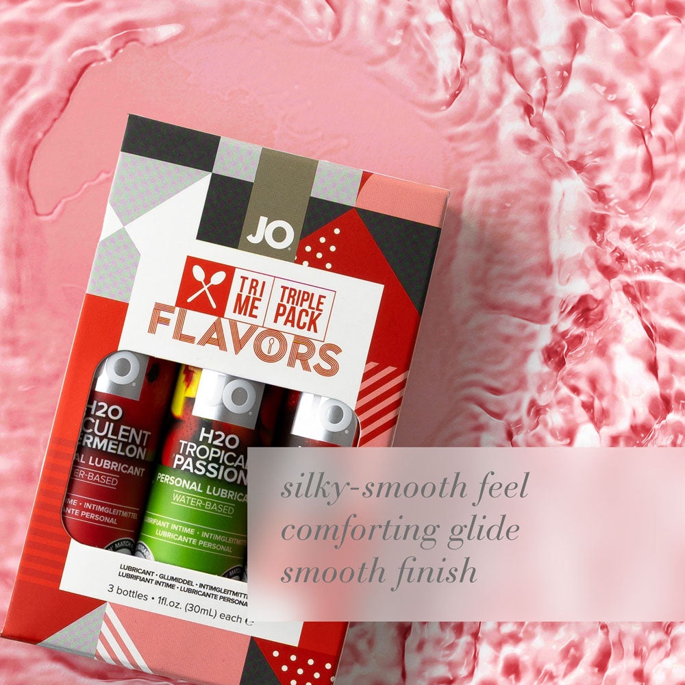 JO Tri-Me Triple Pack Flavored Lubes – Strawberry, Watermelon & Tropic Passion – Body-Safe Personal Lubricants (3 Pack)