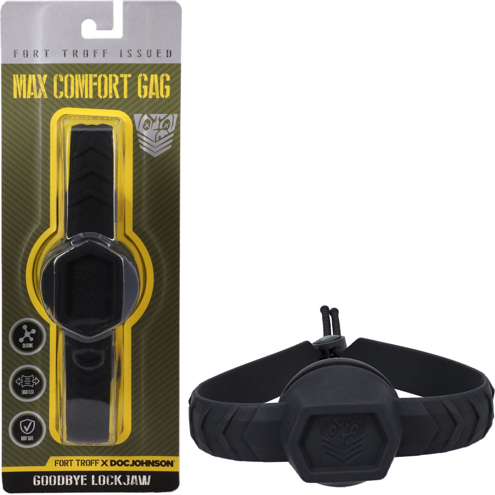 Fort Troff - Max Comfort Silicone Gag - Black Mouth Restraint (Adjustable Fit, Ergonomic Design)